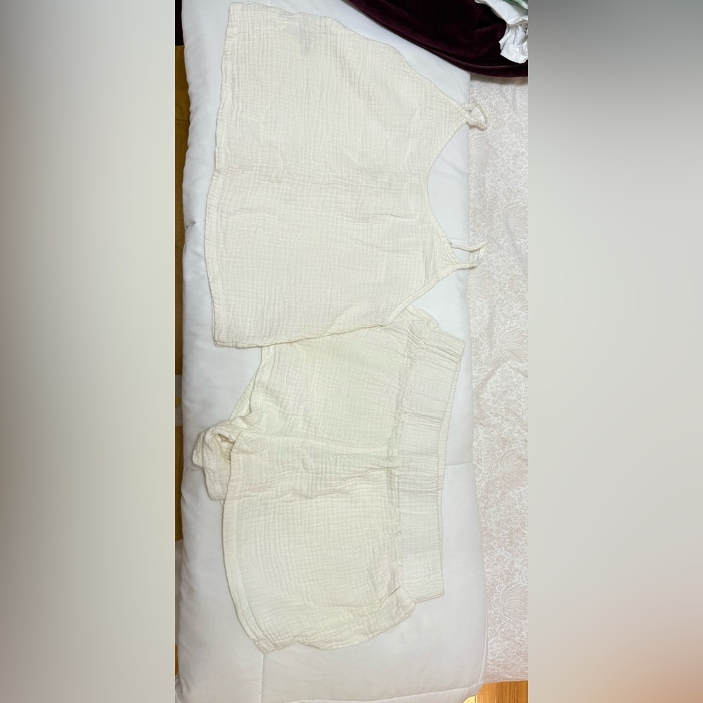 Cream Textured Tank and Shorts Pajamas Set